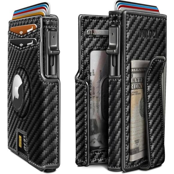 RFID Blocking wallet Airtag Wallet for Men, Metal Case Smart Slim